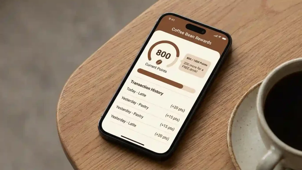 7 Brew Rewards dashboard displaying current point balance and progress